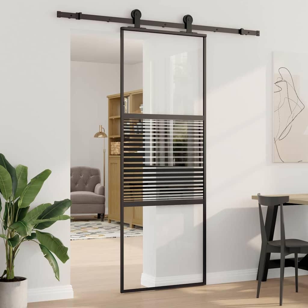 Möbel Schiebetür Schwarz 76 x 205 cm Gehärtetes Glas, Aluminium - Zimmertüren 42012460
