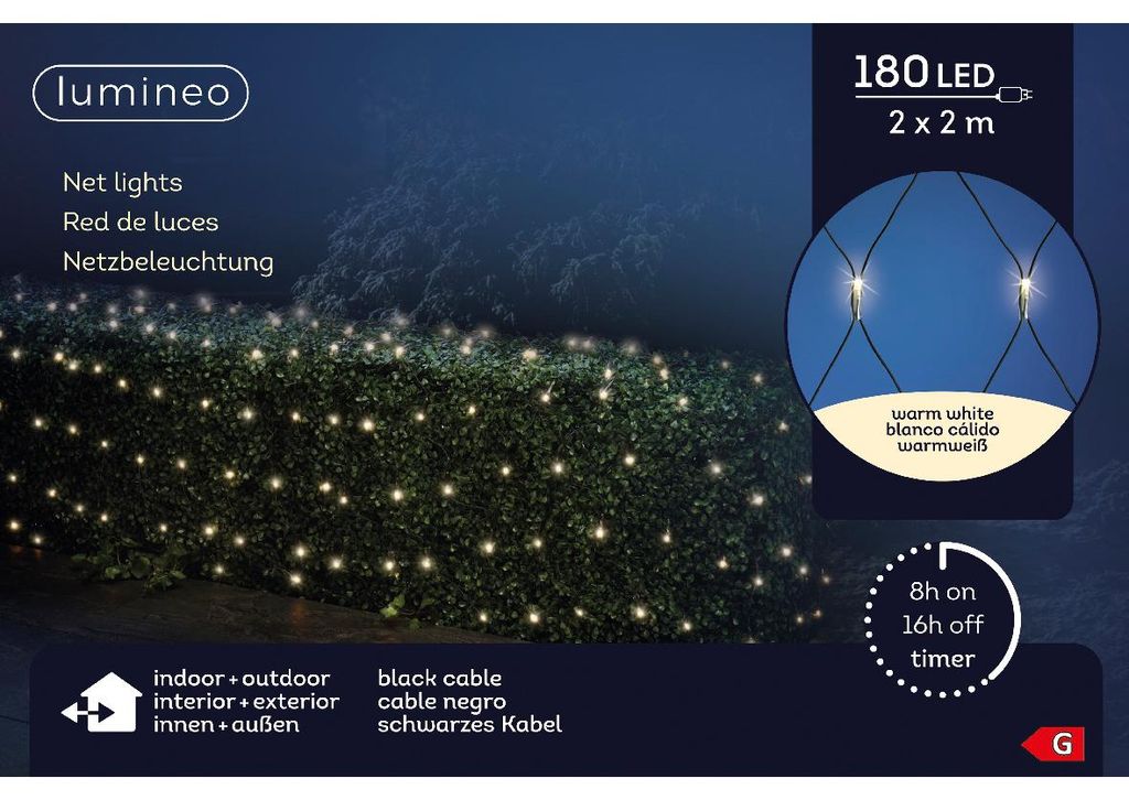 LED Lichternetz Outdoor B.200cm H.200cm 180L schwarz/warmes Produktbild 