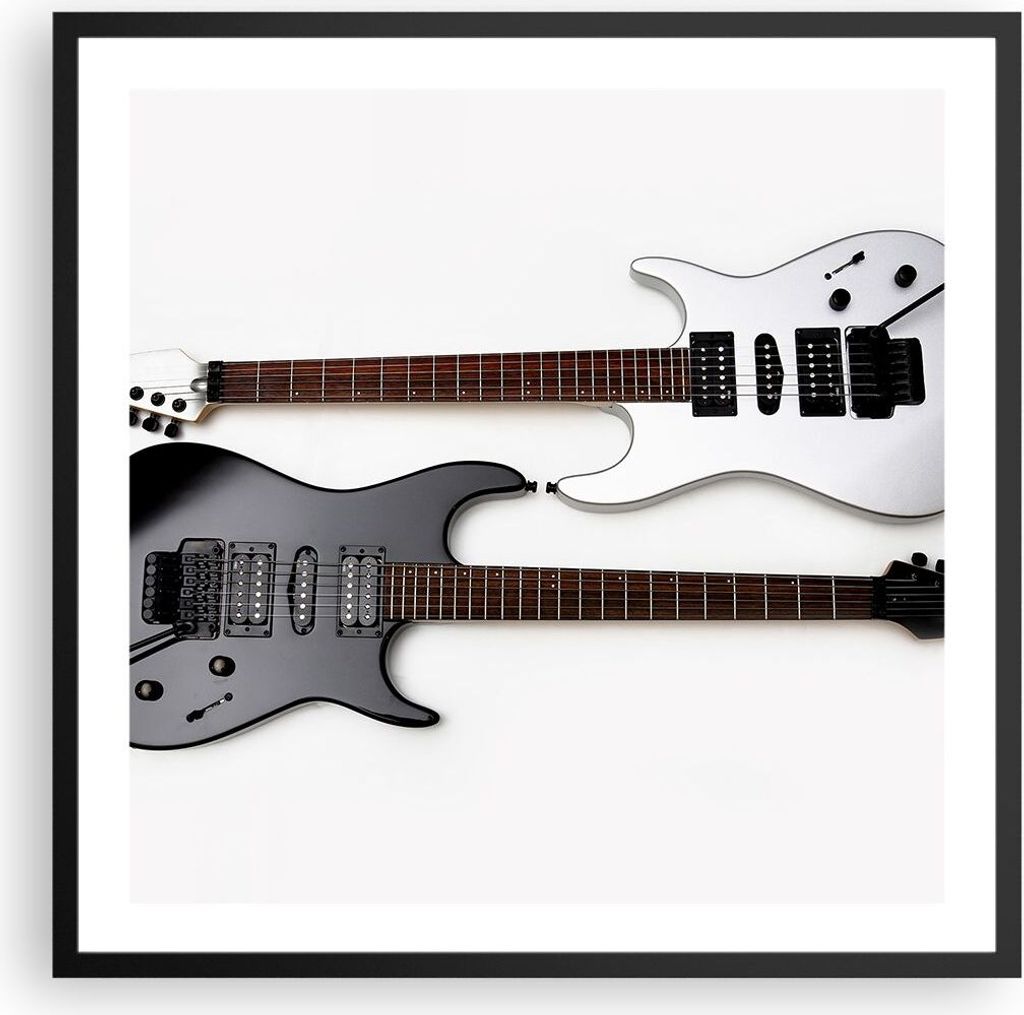 Gerahmtes Poster - Schwarzer Rahmen - E-Gitarren Streicher Musikinstrument - 60x60 cm - Wand Bild - Wanddeko - Wandbilder - Wandposter - Bilderrahm...