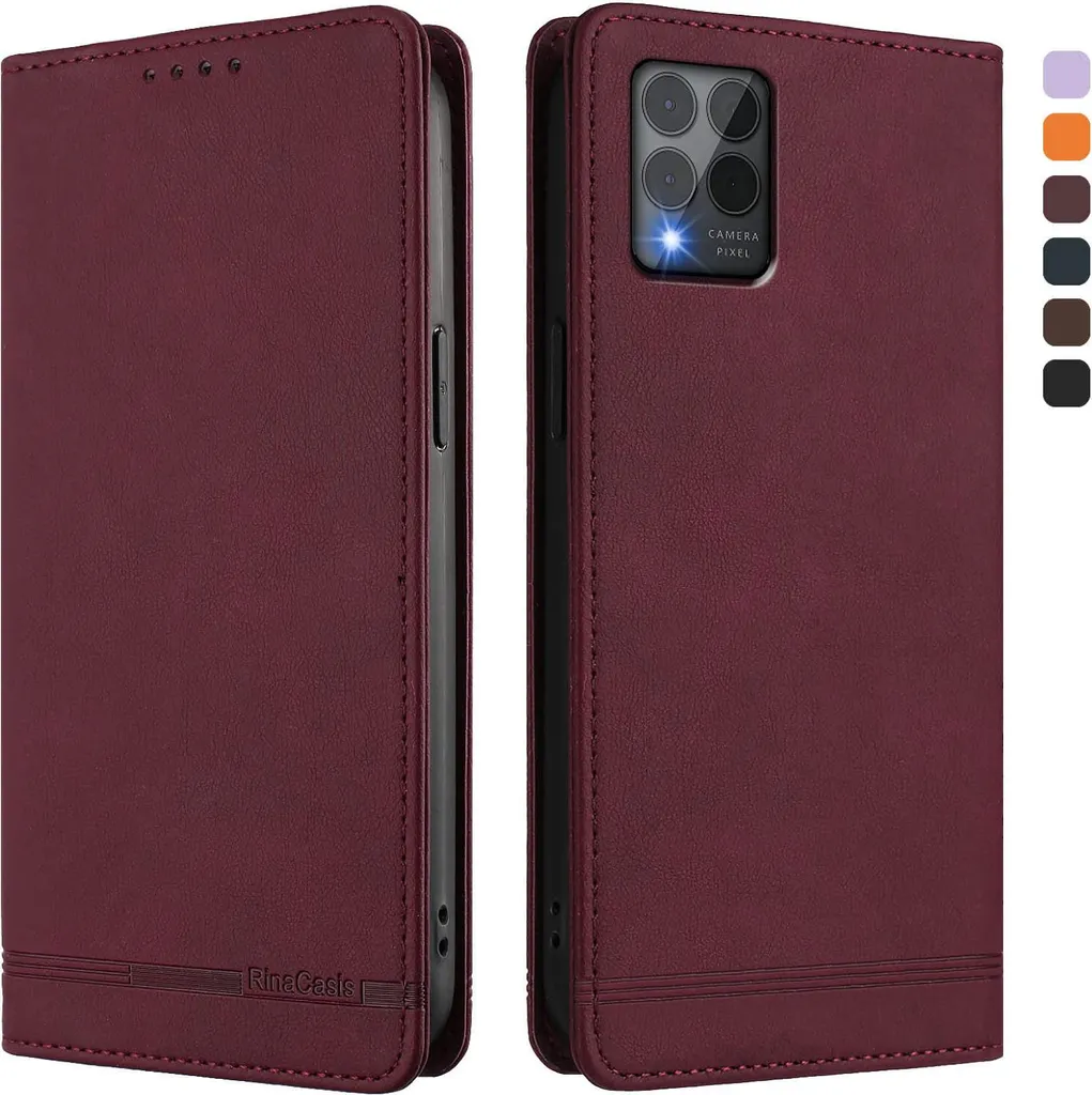 Custodia per T-Mobile REVVL 6 Pro, custodia retro in Finto cuoio con supporto e slot per carte di credito Rosso