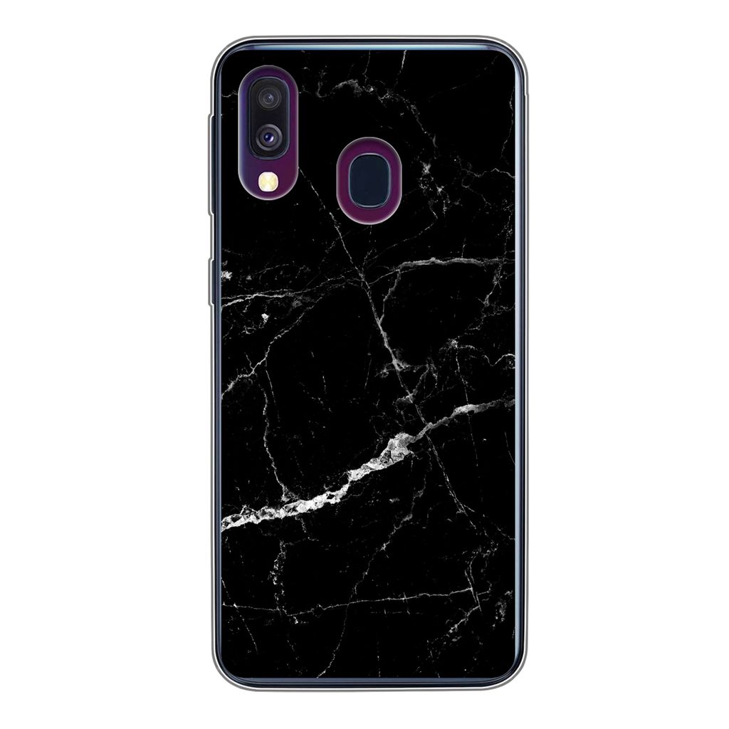 MuchoWow Handyhülle Schutzhülle Hülle für Samsung Galaxy A40 Marmor - Schwarz - Marmoroptik - Weiß - Luxus - Stein Silikon Softcase Handy H...