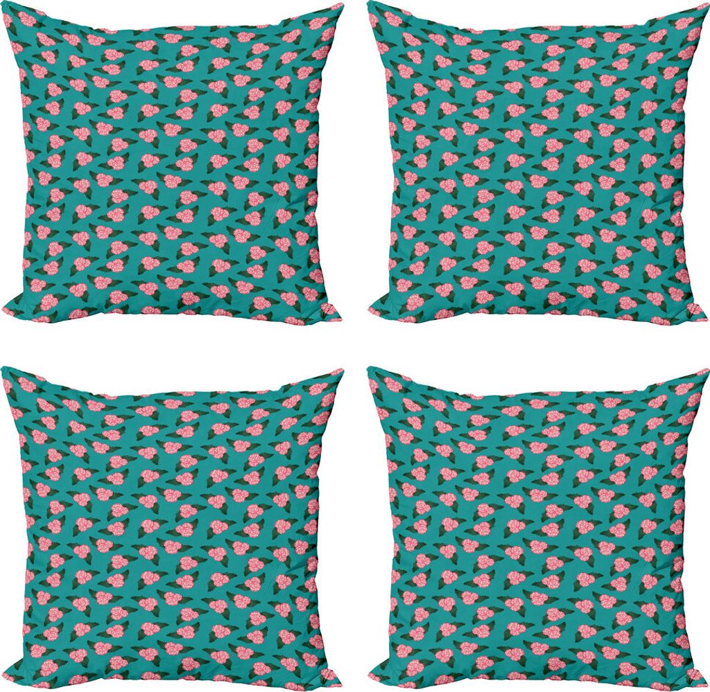 ABAKUHAUS Blumen Kissenbezug Set (4 Stück), Begonia Blumen-Liebe, Moderner Doppelseitiger Digitaldruck, 40 cm x 40 cm, Blush Dunkle Coral