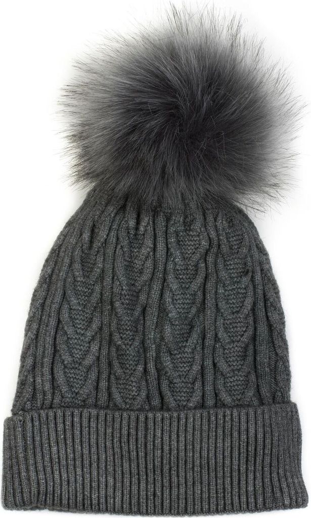 styleBREAKER Damen Feinstrick Bommelmütze mit Zopfmuster, Kunstfell Bommel Mütze, gefütterte Winter Strickmütze 04024100