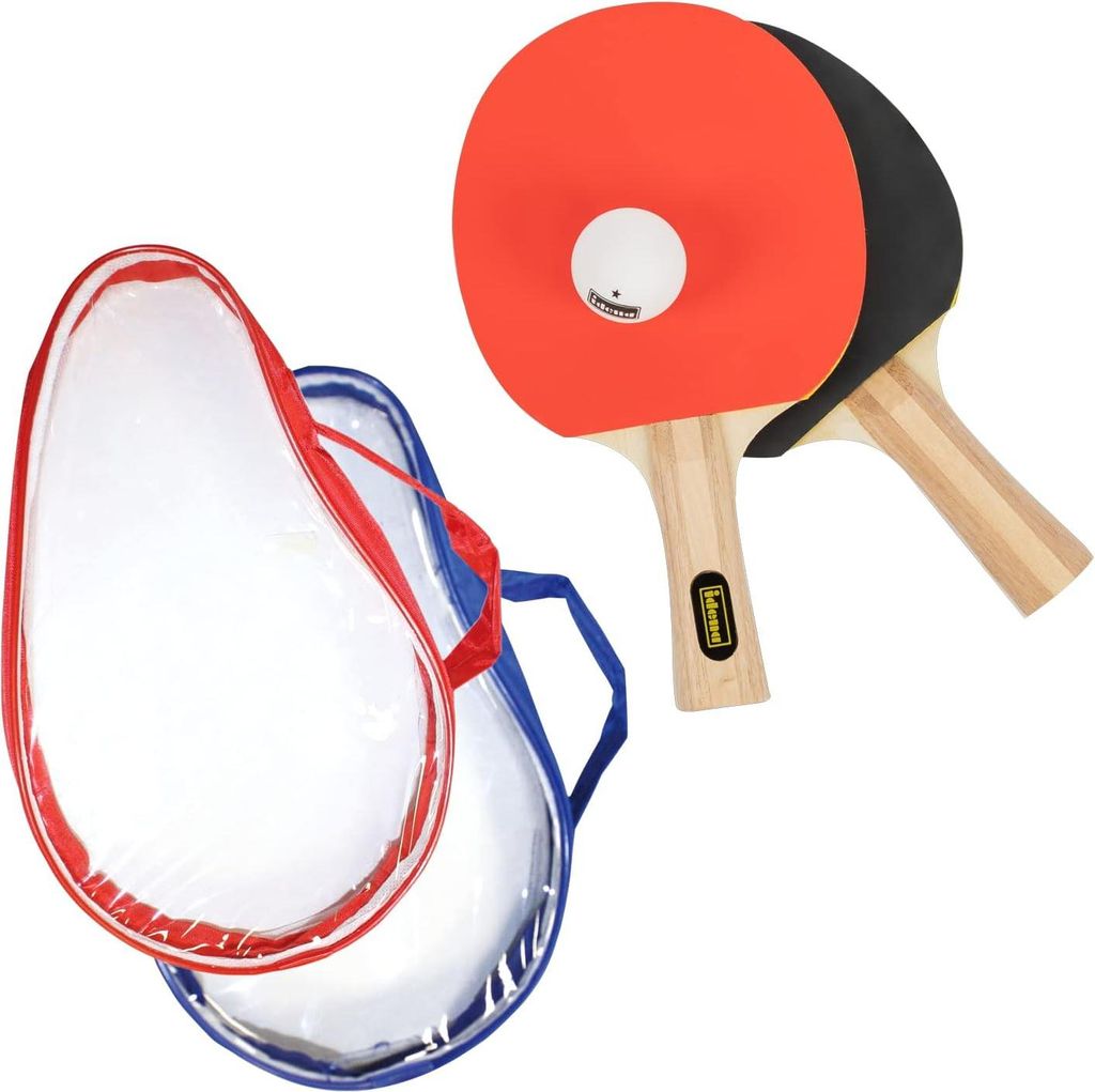 4-teiliges Tischtennis-Set für fortgeschrittene Spieler mit 2 Tischtennisschlägern und 2 weißen 1-Stern-Bällen verpackt in einer Tragetasche
