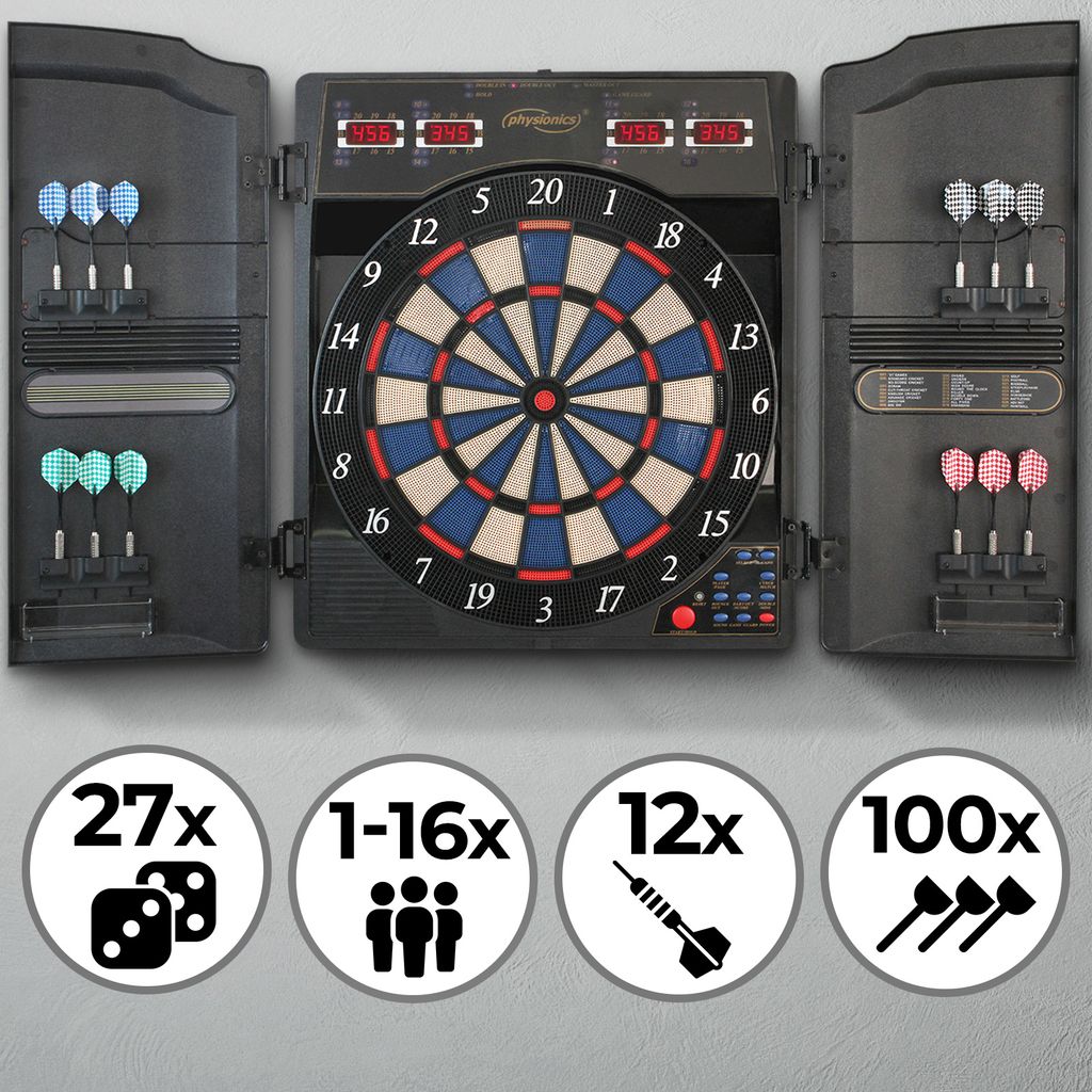 Elektronische Dartscheibe Dartboard 27 Spiele 4 LED Bildschirme 16 Spieler 