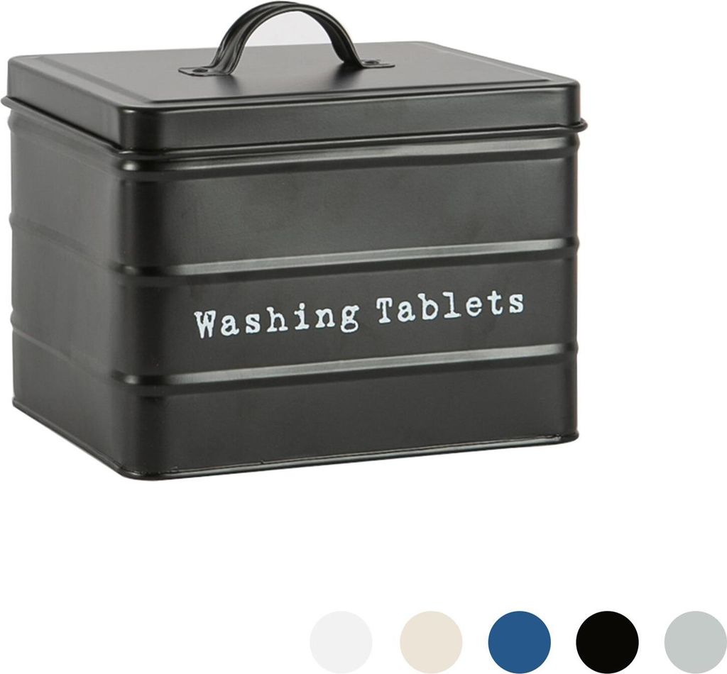 Harbour Housewares Vintage Metall Washing Tablets Speicher-Zinn - Utility Storage Kanister - 18cm - Schwarz