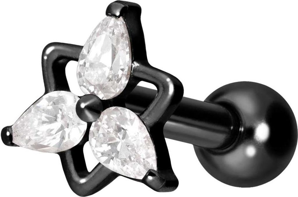 Ohrpiercing Titan Ohrpiercing mit Innengewinde KRISTALLBLUME Schwarz Stablänge: 8mm