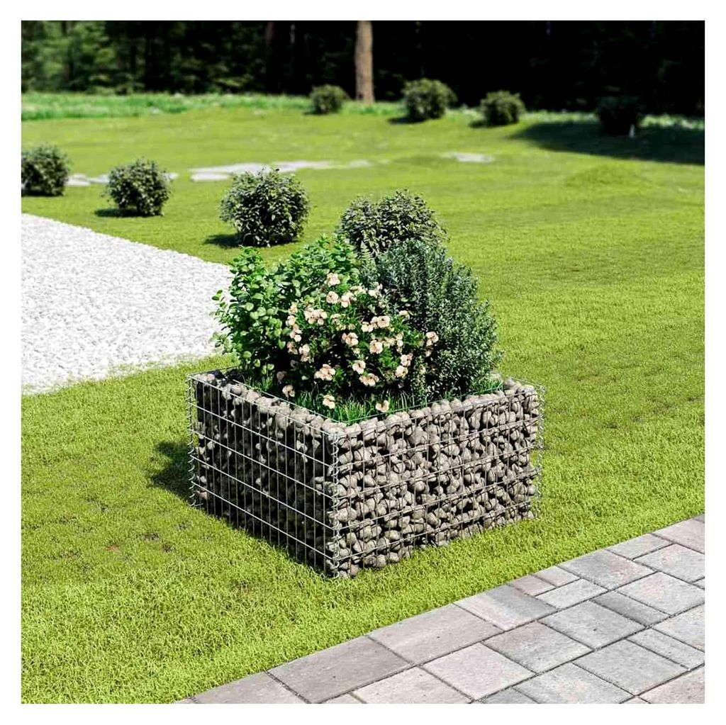 Gabionen-Hochbeet aus verzinktem Stahl 90×90×50 cm für Rasen und Gartenarbeit
