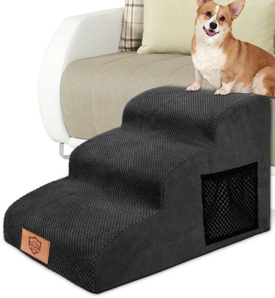 Escalier pour chien 3 marches en mousse haute densité pliable noir