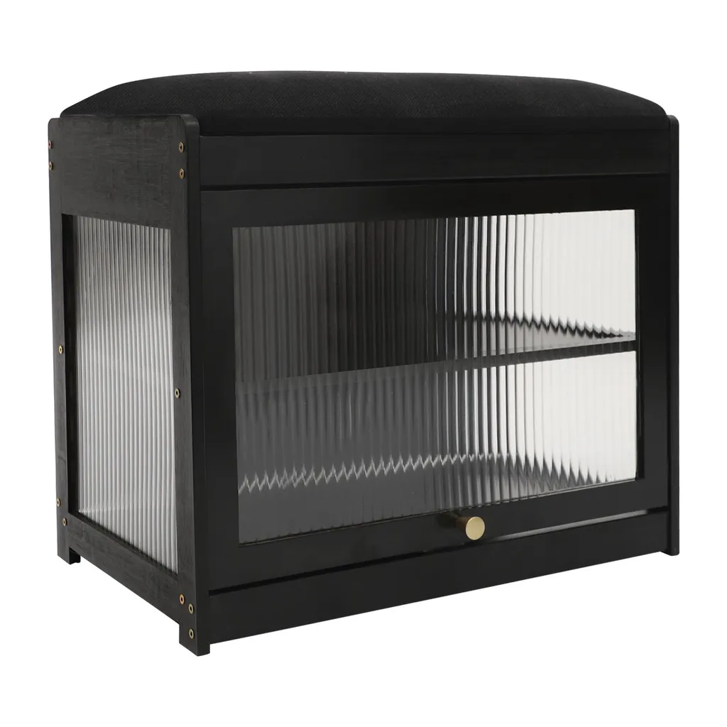 Banc à chaussures noir 2 étages avec coussin confortable - Dim 80cm - 2