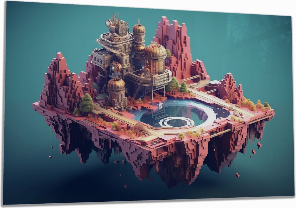 Wallario Herdabdeckplatte aus Glas, Größe 80 x 52 cm 1-teilig, Motiv Schwebende Pixel-Oase