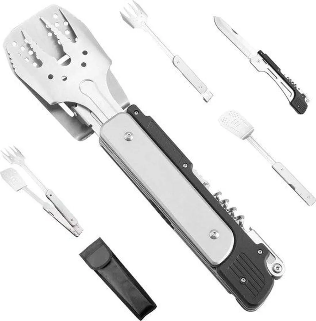 Kit accessoires barbecue de jardin et camping 6 pièces en acier inox