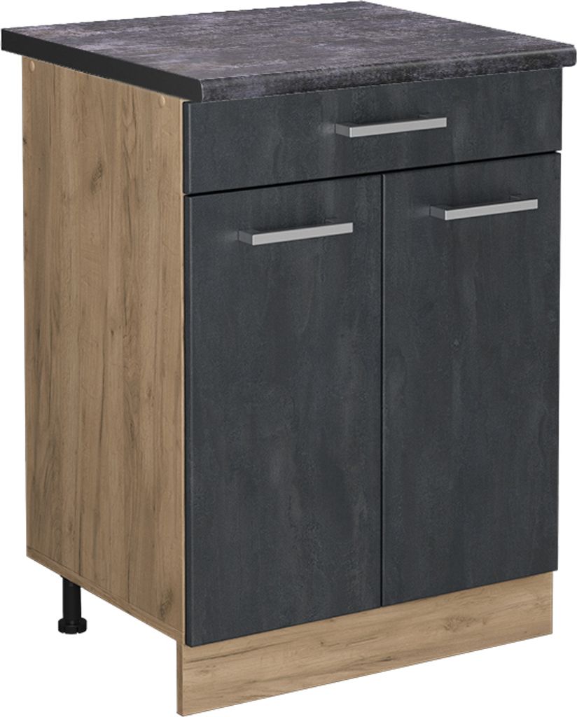 Küchenunterschrank Vicco R-Line Schwarz Beton 60 cm AP Anthrazit, Model 47516