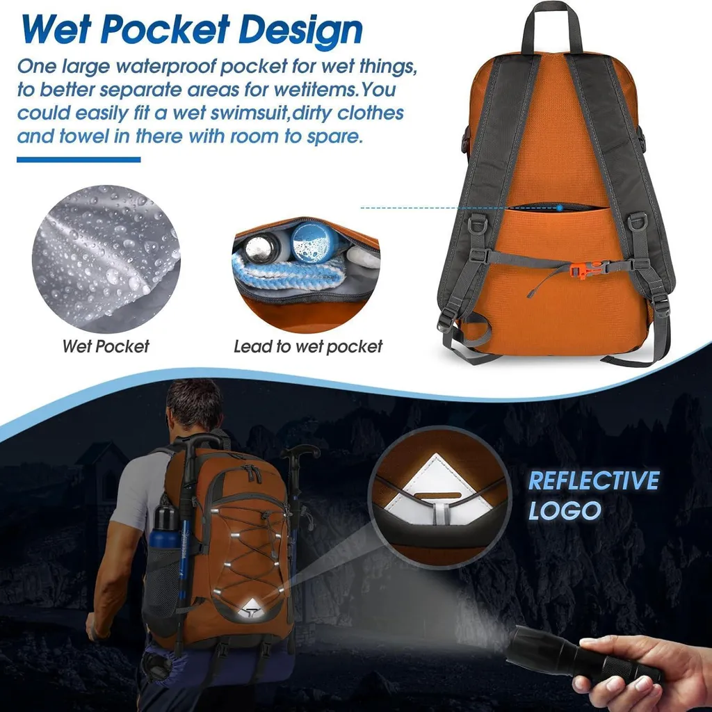 Sac à dos de randonnée 40L avec textile étanche et structure pliable - 3
