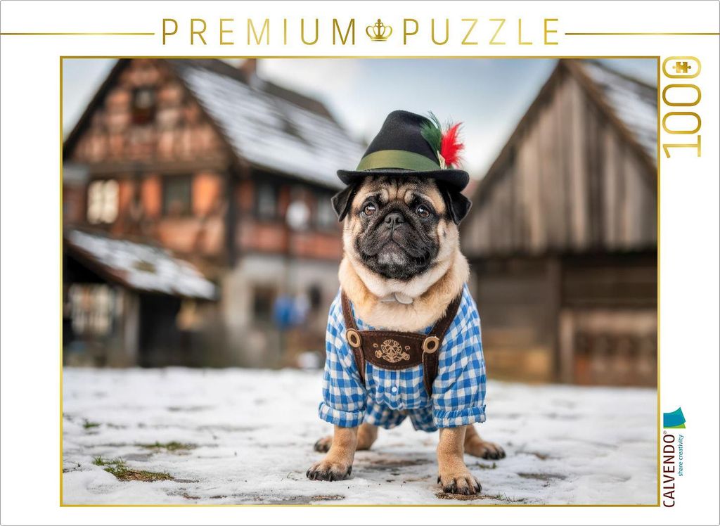 CALVENDO Puzzle Ein Mops in Bayern | 1000 Teile Lege-Größe 64x48cm Foto-Puzzle für glückliche Stunden