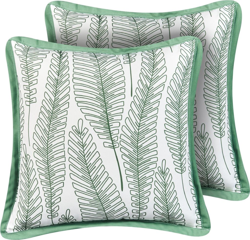 BELIANI Gartenkissen 2er Set Grün Polyester Pflanzenmotiv Quadratisch 45x45 cm Wasserabweisend Dekokissen mit Füllung für Garten Terrasse Balkon