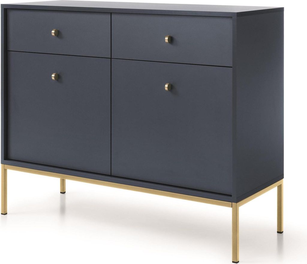 Kombikommode mit 2 Schubladen Vintage II Dunkelblau Kommode mit 2 Türen B 103 x H 83 x T 39 cm Sideboard mit 4 Regalen, Farbe: Dunkelblau, Beinfar...