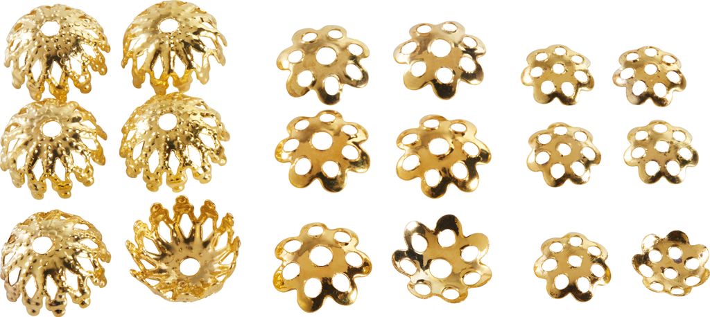 18 Stück Goldfarbenes Metall Schmuckzubehör, ca. 7-10 mm, verschiedene Ausführungen für Schmuckherstellung