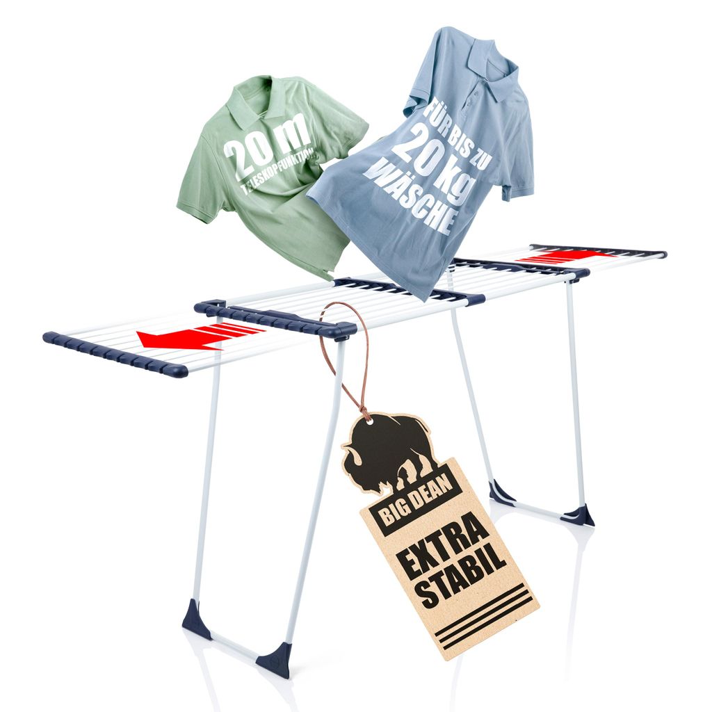 BigDean Wäscheständer ausziehbar 20m - Wäscheständer XXL - Wäscheständer weiß – Wäscheständer stabil