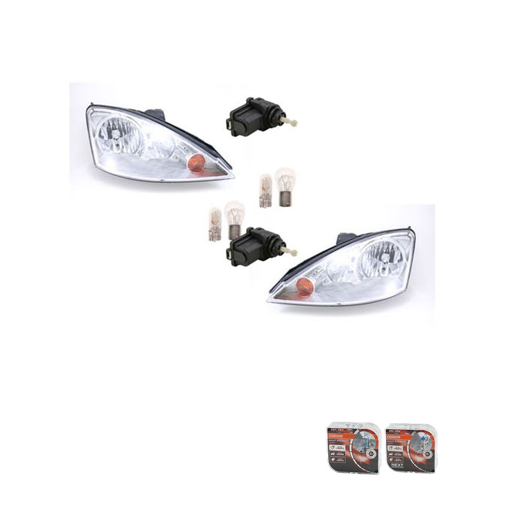 Johns, Scheinwerfer + Osram Night Breaker Laser passend für Ford Focus klarglas-chro L R 1063829 1343657 1152389 1216917 1152472 1343658 2M5113101...