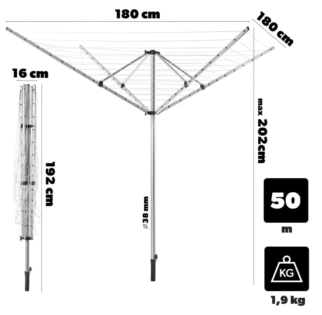 Séchoir rotatif 180 cm pliable - Structure robuste P12 haute qualité - 6