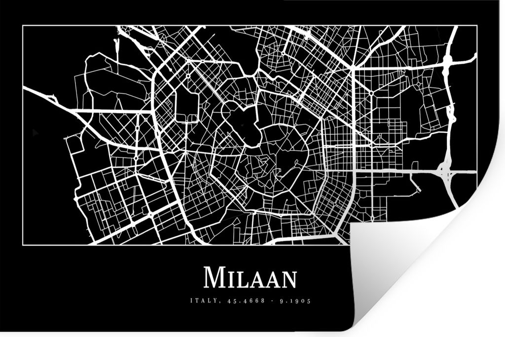 MuchoWow Wandtattoo Wandsticker Wandaufkleber Mailand - Karte - Stadtplan 120x80 cm Selbstklebend und Repositionierbar - Selbstklebend - Fototapeten