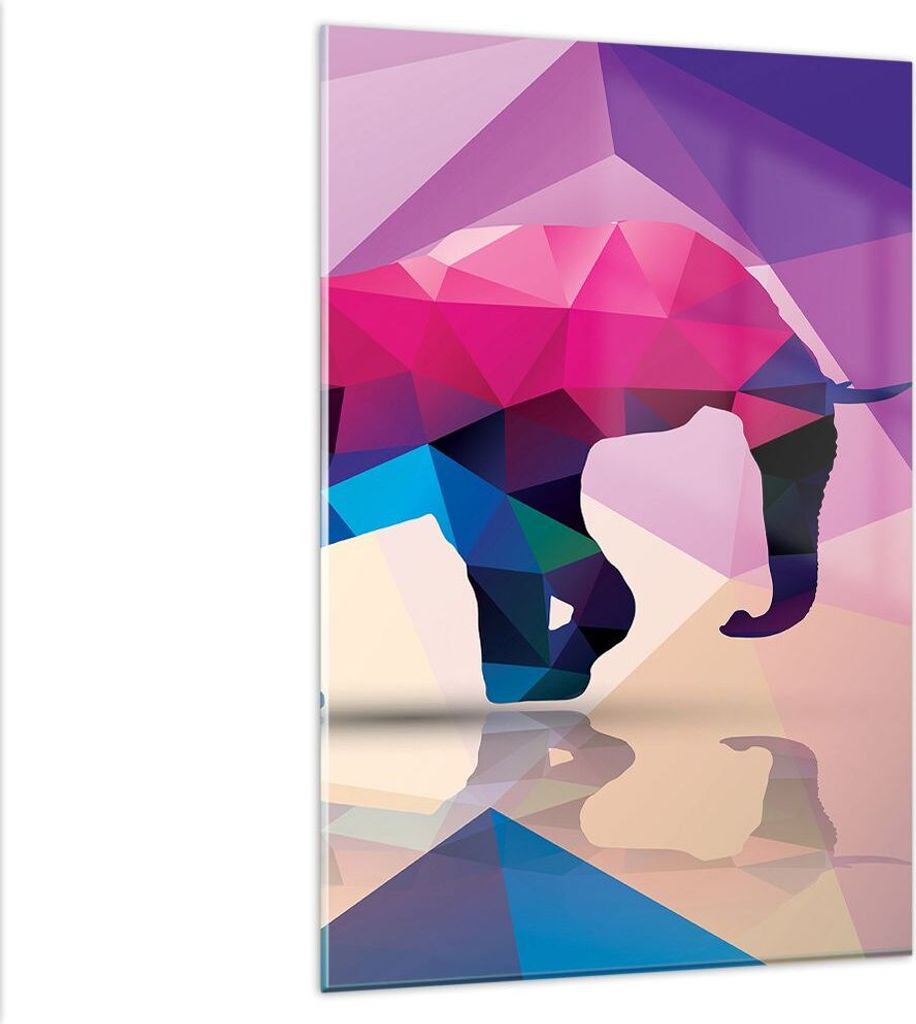 Bilder auf glas - Einteilig - Elefanten Illustration Bunt - 80x120cm - Glasbilder - Wandbilder - Bilder - Wanddekoration aus Glas - Glas Bilder - W...