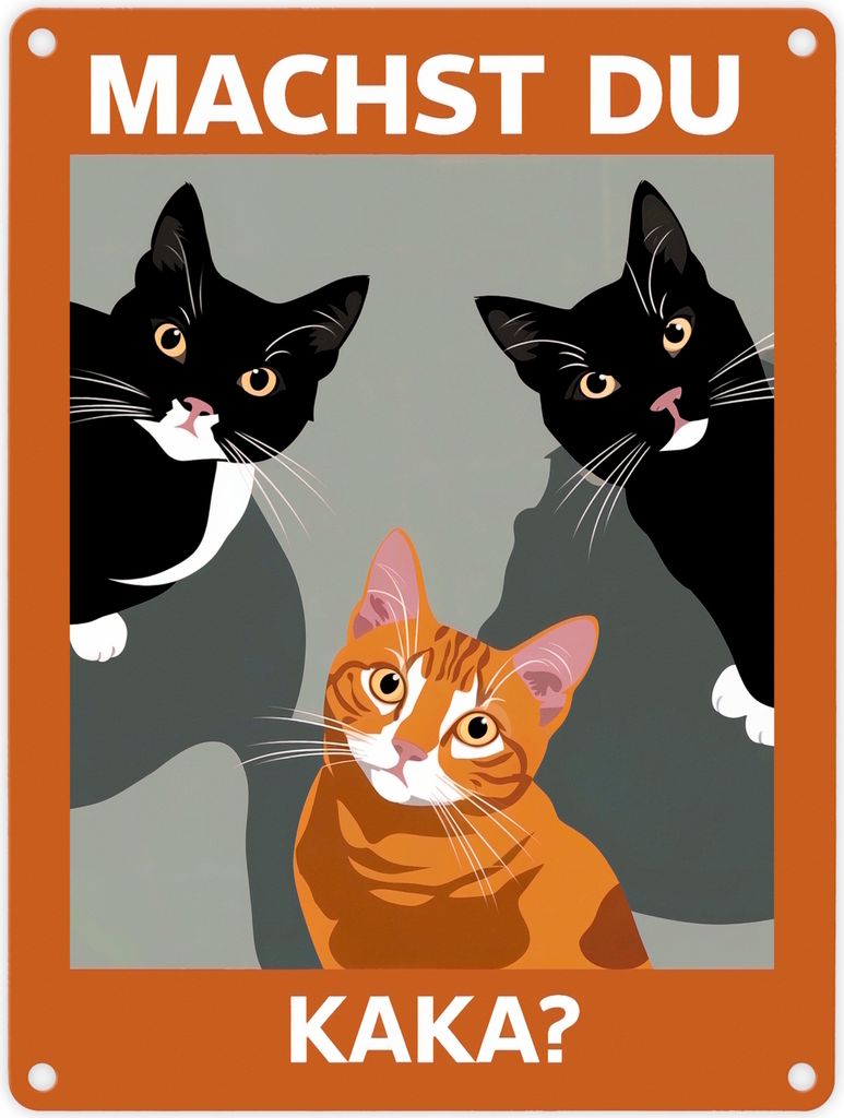 Drei neugierige Katzen Metallschild in 15x20 cm - Machst du Kaka?