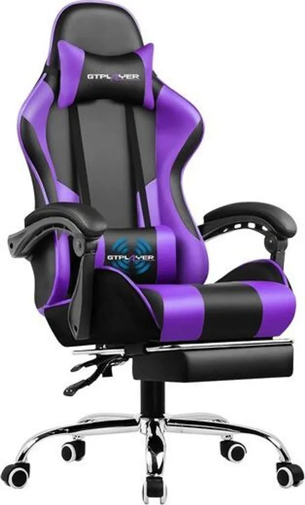 GTPLAYER Sedia Gaming Viola: Massaggio, Poggiapiedi e Comfort 150kg