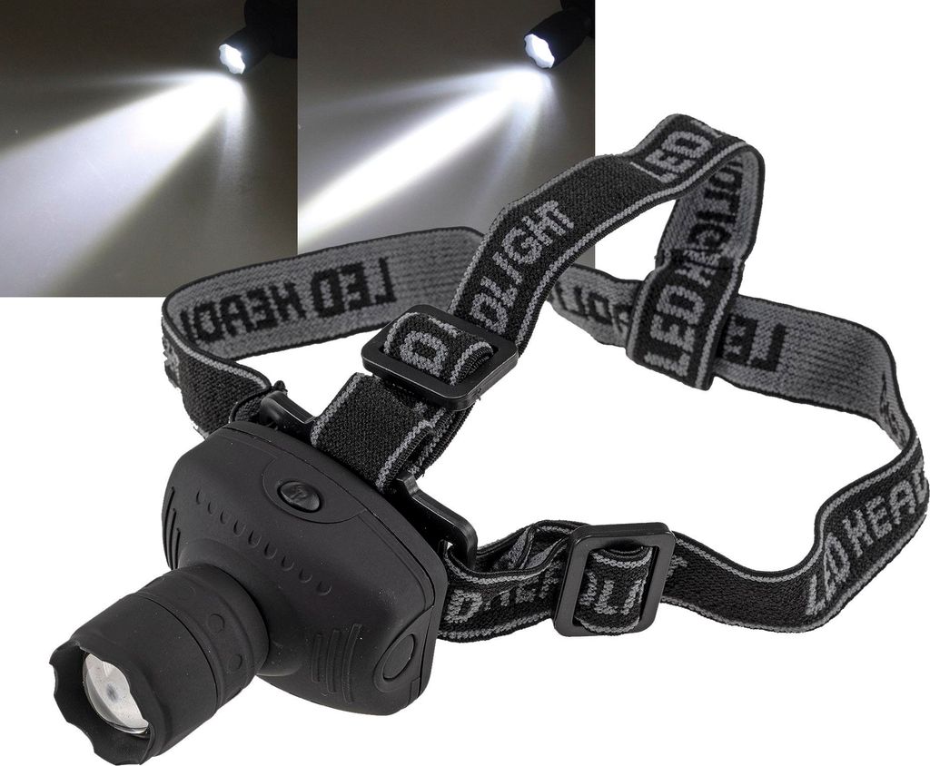 LED-Stirnlampe mit fokussierbarer 1W LED 3x AAA Batterie Produktbild 