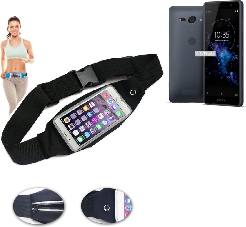 K-S-Trade Jogging-Armband kompatibel mit Sony Xperia XZ2 Compact Gürteltasche Umhängetasche Bauchtasche schwarz Sport Running Jogging Fitness Laufen