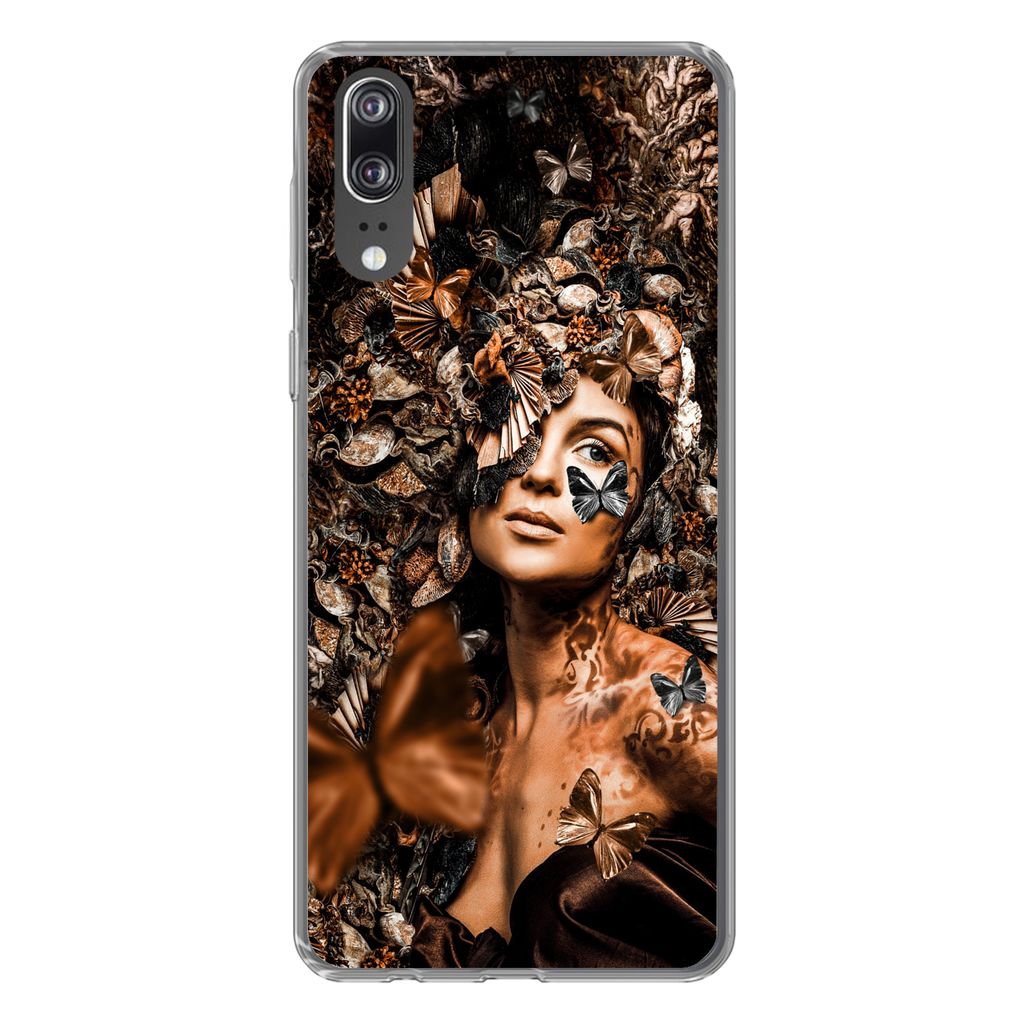 MuchoWow Handyhülle Schutzhülle Hülle für Huawei P20 Luxus - Frau - Collage Silikon Softcase Handy Hülle - Hardcover
