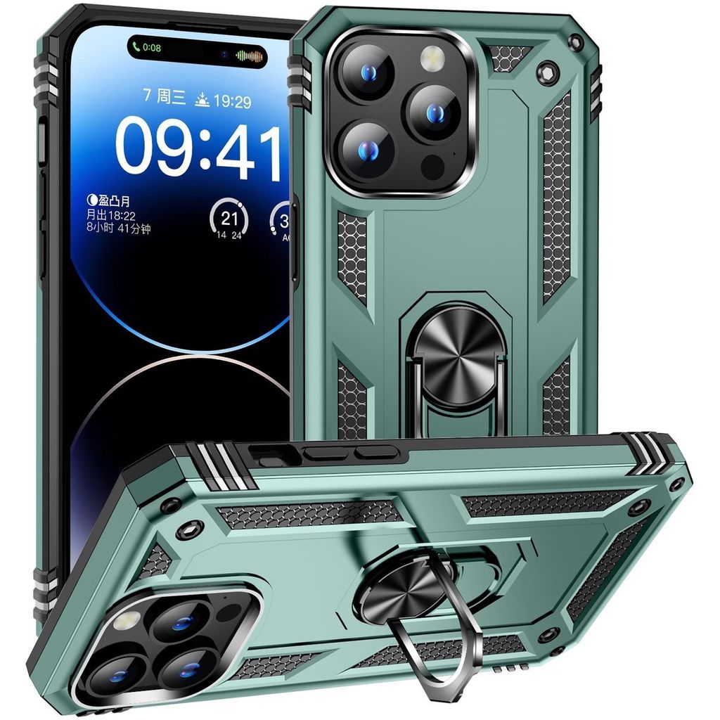 Mobigear Armor Ring iPhone 16 Pro Max Hülle Hardcase Backcover Stoßfest mit Ringhalter - Grün