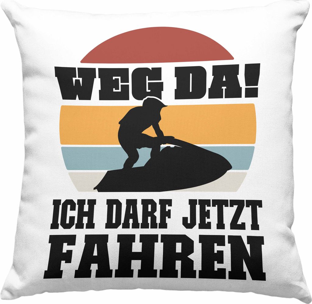 Trendation - Jetski Deko-Kissen mit Füllung 40x40 Geschenk mit Spruch Jetski Sprüche Jetskifahrer (Grau)