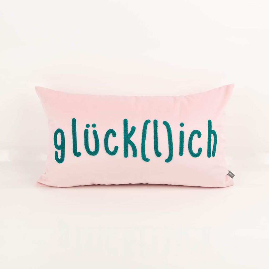 PAD Kissenhülle glück(l)ich rosa türkis 35x60 cm Samt
