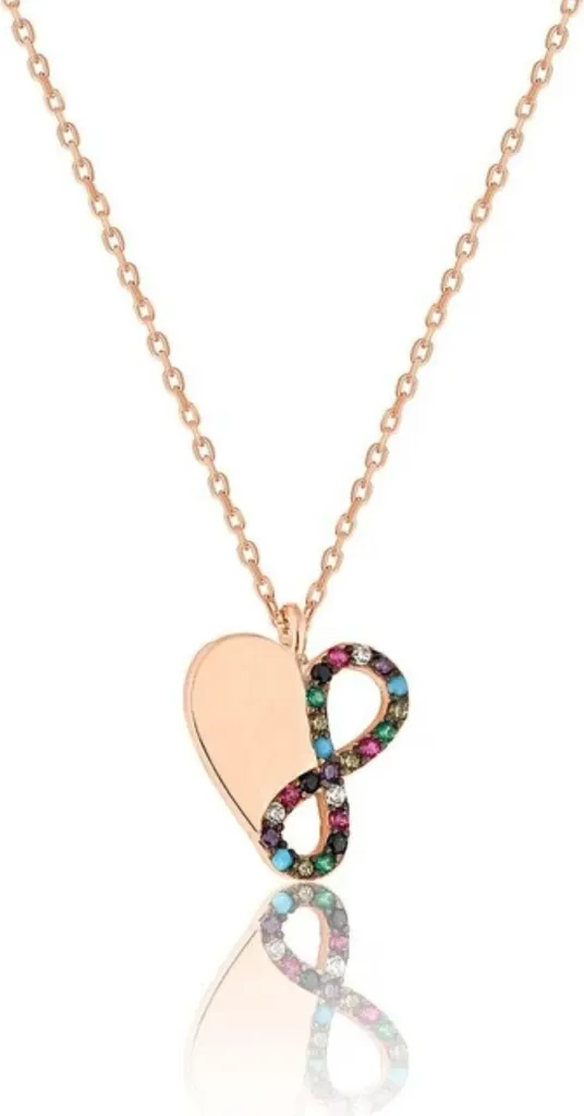 Collier argent 925 anti-allergie, pendentif cœur infini et pierres