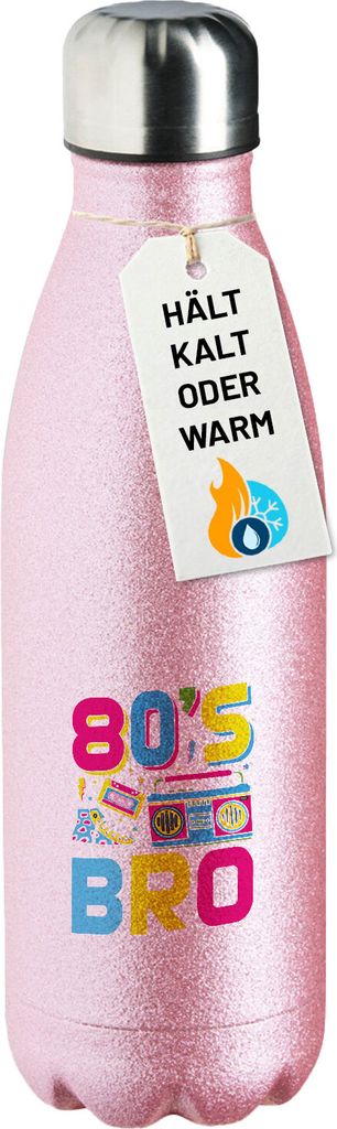 Huuraa Trinkflasche 80's Bro Retro 500ml Pink Edelstahl Wasserflasche Trinkflasche Geschenkidee