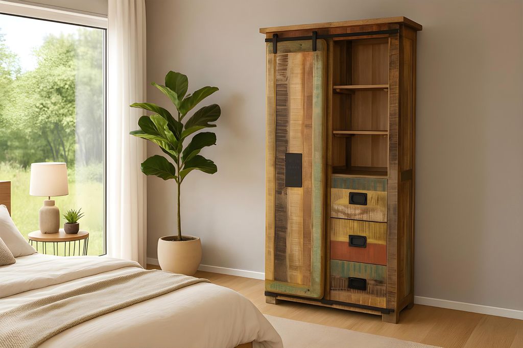 Kleiderschrank Mango massiv vielfarbig 175 x 100 x 45 cm LIBRO