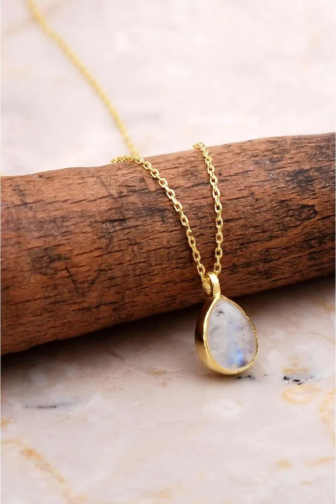 Collier Pierre de Lune Hypoallergénique en Argent Doré - Fini le Terni