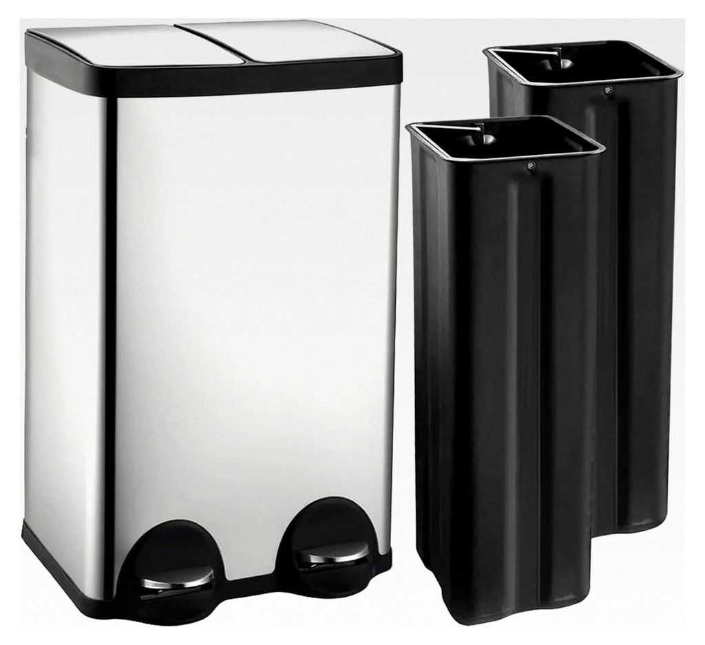 Mülleimer mit 2 Fächern, 60 l, Edelstahl, mit Softclose-Deckel