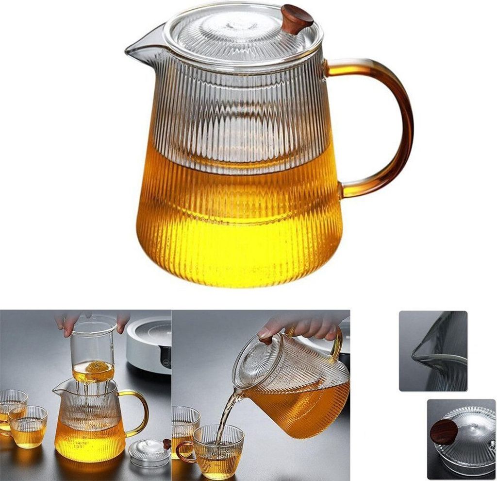 Teekanne gestreiftes Glas mit Griff hitzebeständiger 1000ml Produktbild 