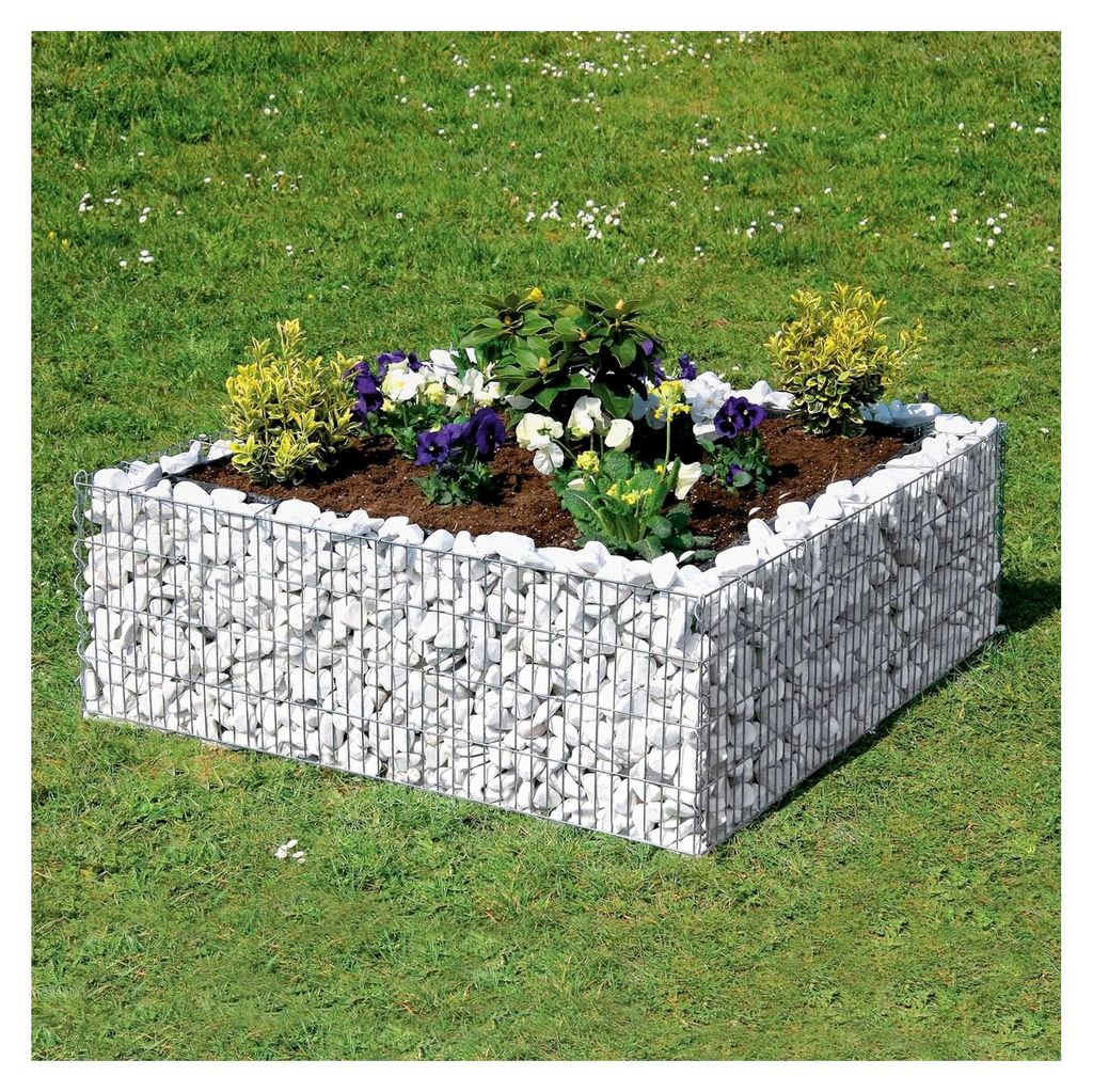 Gabionen-Hochbeet Premium 4-Eck - Steinkorb-Pflanzkübel quadratisch - Bausatz inkl. Trennfolie - 120 x 120 x 40 cm Outdoor