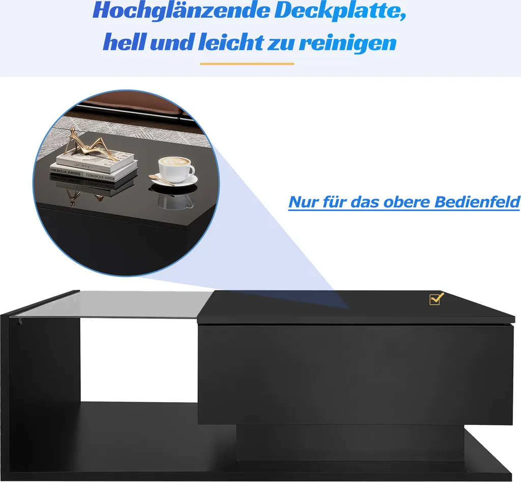 Table de salon design noire 100cm avec éclairage LED connecté par APP - 6