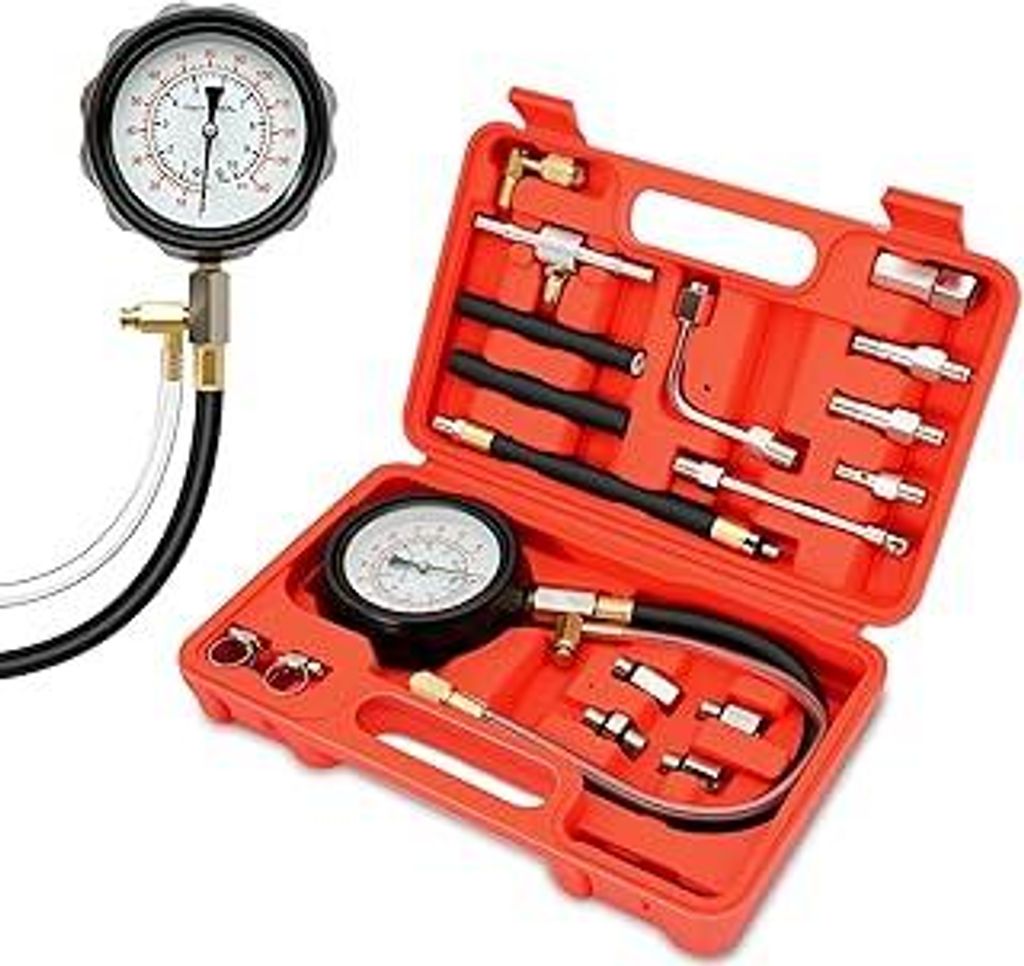 0-140PSI (10 Bar) Kraftstoffdruckprüfer Kit, Benzinpumpen Tester mit Adapter & Manometer, Diagnosewerkzeug für Auto, LKW, Motorrad