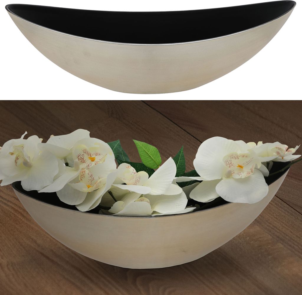 Deko Schale oval champagner/schwarz 34x11,3x11cm Kunststoff Pflanzschale Snackschale Obstschale