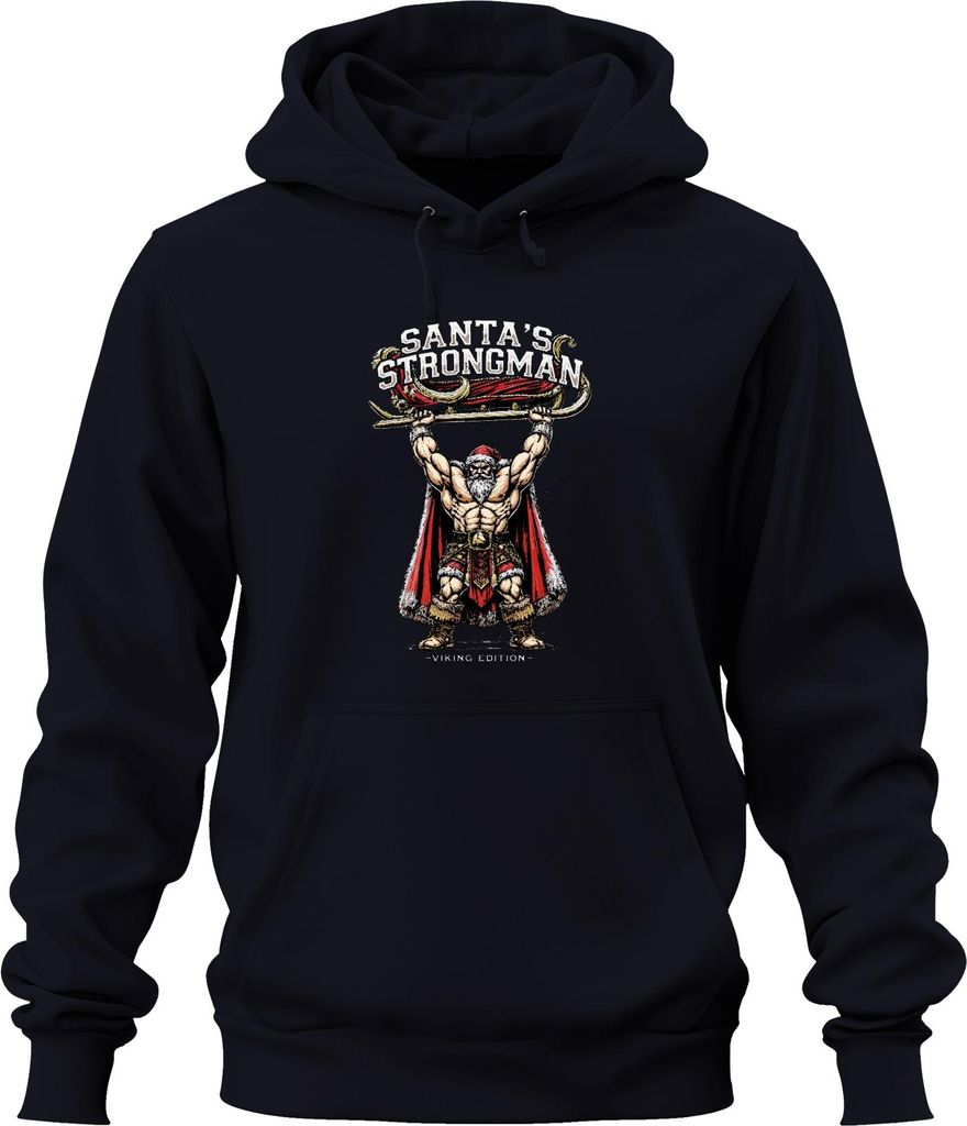 Santa's Strongman Weihnachtsmann Wikinger Geschenk Fitness Retro Uni Hoodie Kapuzenpullover, Navy, S
