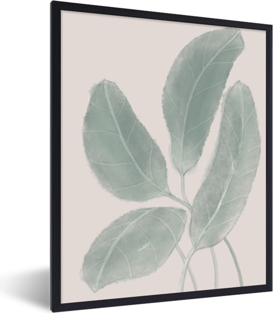 MuchoWow Gerahmtes Poster Blätter - Pflanzen - Natur - Abstrakt - Beige 30x40 cm - Poster mit Schwarzem Bilderrahmen Wandposter Rahmen Foto Bild...