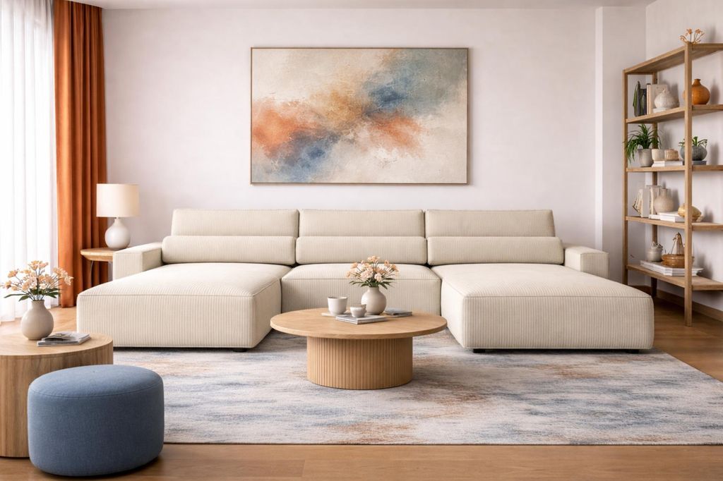 MOEBLO Wohnlandschaft DENVER U – Eckcouch aus Cordstoff Ecksofa U-Form Cord Sofa Couch Polsterecke U-Sofa mit Bettkasten und Schlaffunktion (BxHx...