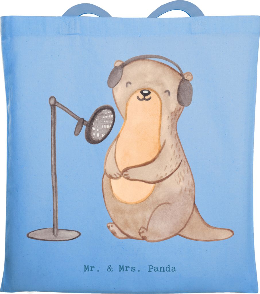 Mr. & Mrs. Panda Shopping Tasche Otter Podcast aufnehmen - Sky Blue - Geschenk, Schultasche, Podcasterin, Einkaufstüte, Podcaster, Tragetasche, Pr...