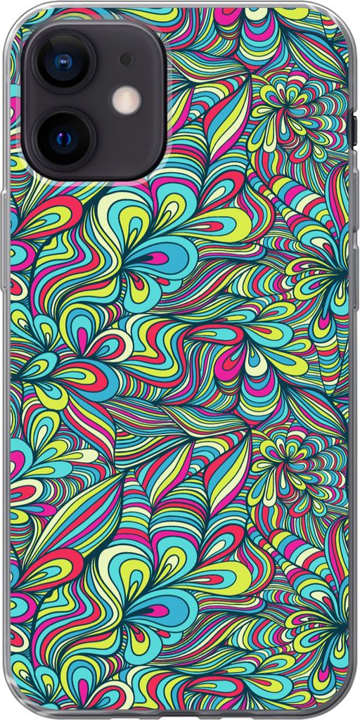 MuchoWow Handyhülle Schutzhülle Hülle für Telefoonhoesje iPhone 12 Fantasie - Design - Farben - Retro Silikon Softcase Handy Hülle - Schutzh...